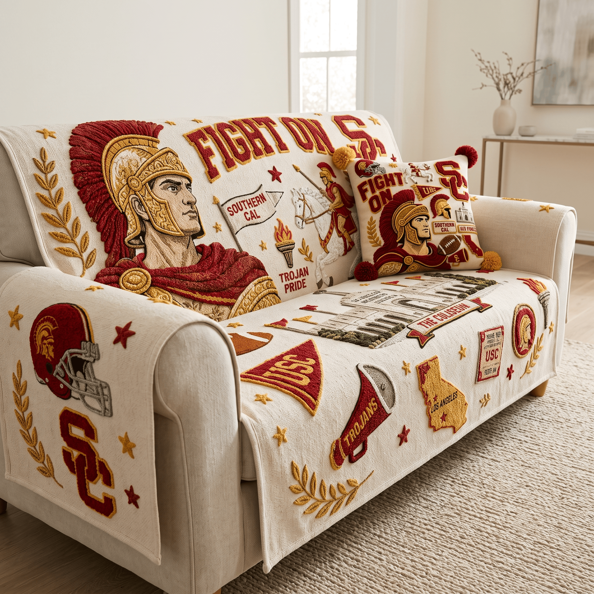 USC Tufted Sofa Cover & Pillow Set HTTT