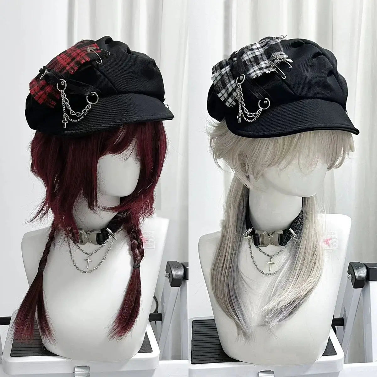 Spicy Girl Cross Neutral Dark Checkered Beret Cloud Hat Soft Brim Subcultural Punk Millennium Style Hat for Women