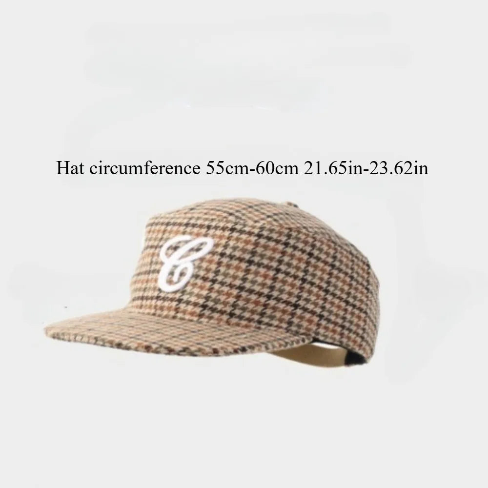 Vintage Flat Top Plaid Letter Embroidery Turn‑Down Cap Leopard Print Baseball Cap Unisex Streetwear Fashion for Men Women Casual